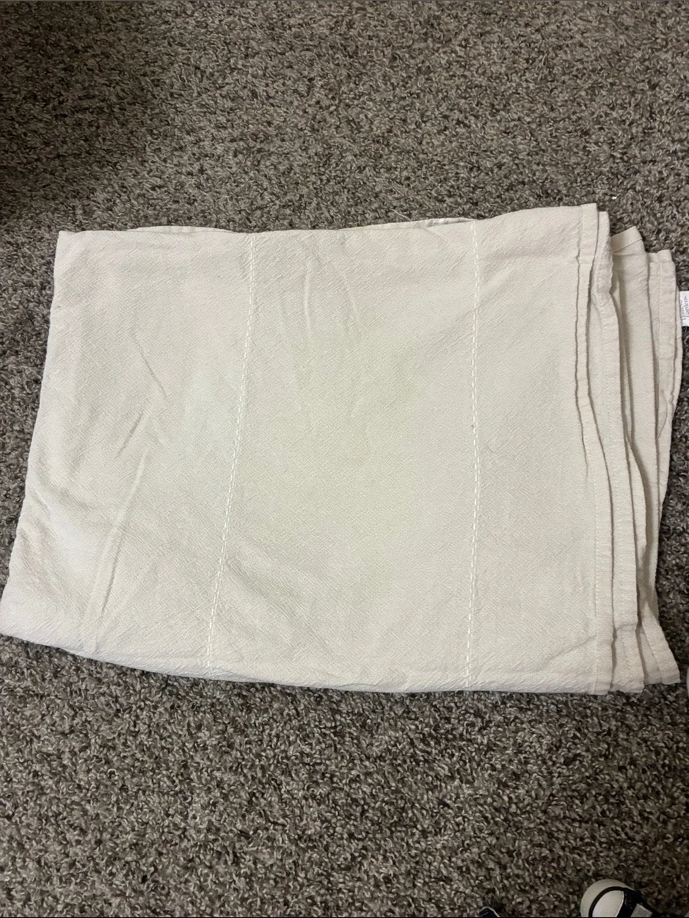 Beige rectangular tablecloth with white stripes